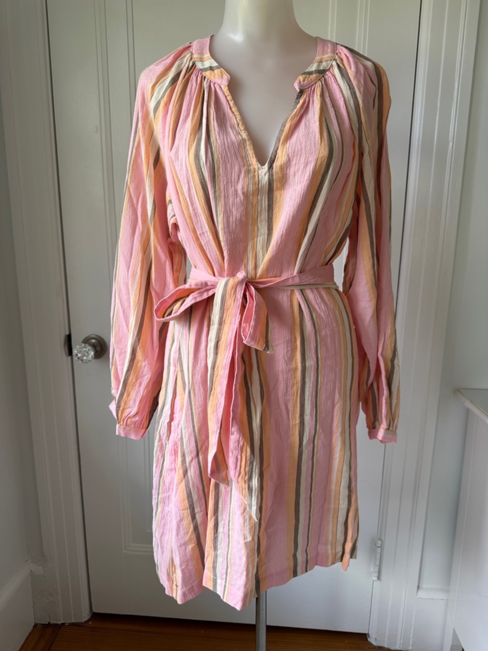 NWT XiRENA Sabrine Dress Pink Multi-Stripe Long-Sleeve Belted Caftan